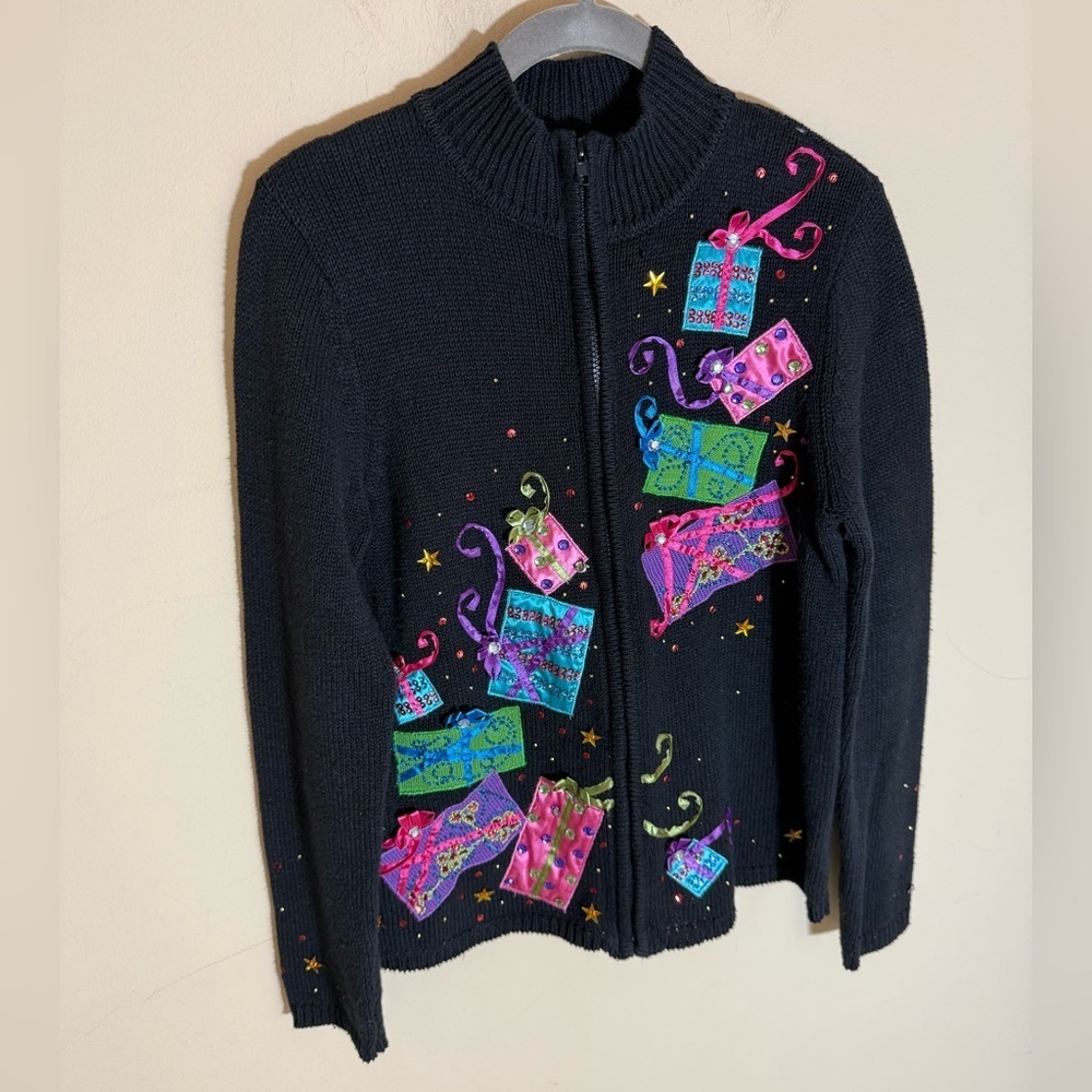 Karen Scott present gift mart Holiday Sweater Black Christmas size S